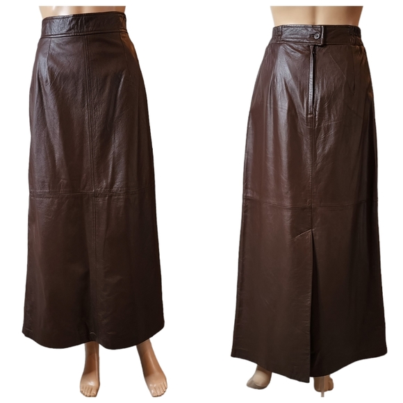 Preston & York Skirts Preston York Brown Leather Maxi Skirt Vintage